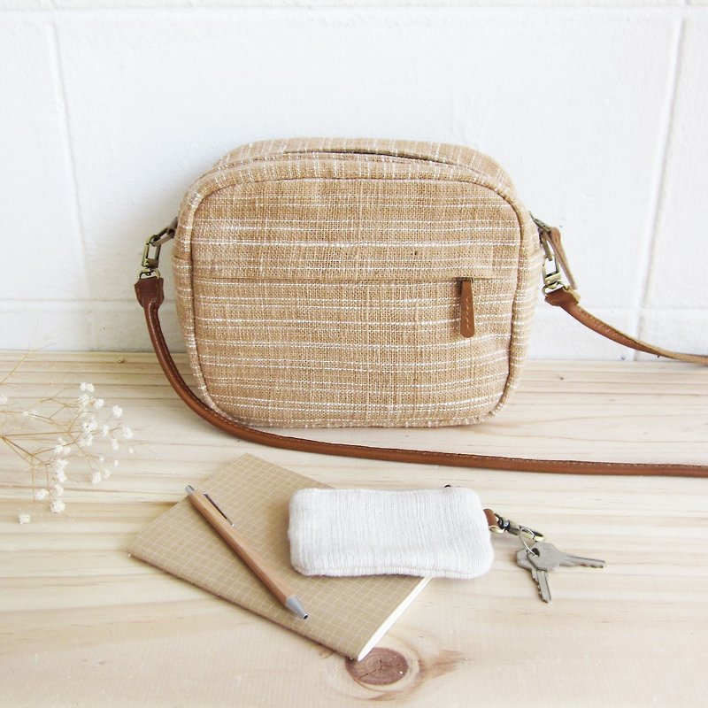 Little Tan Midi Bags Hand woven and Botanical Dyed Cotton Natural-Tan Color - Messenger Bags & Sling Bags - Cotton & Hemp Brown