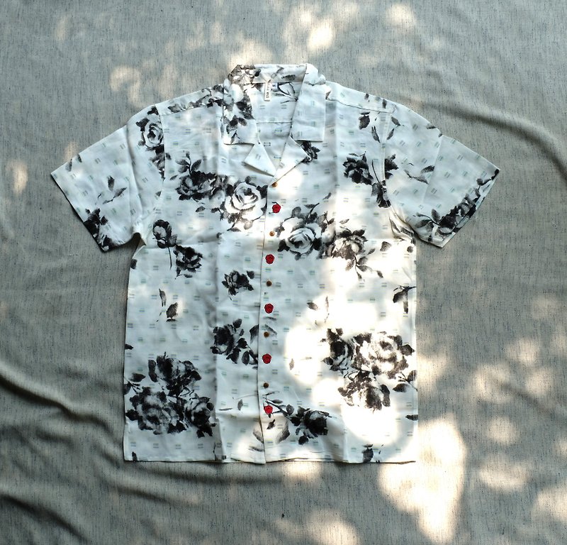 Hawaiian roses shirt - 男襯衫/休閒襯衫 - 聚酯纖維 白色