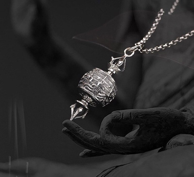925 Sterling Silver Tibetan Prayer Wheel Necklaces without Chains Handmade - 長項鍊 - 純銀 銀色