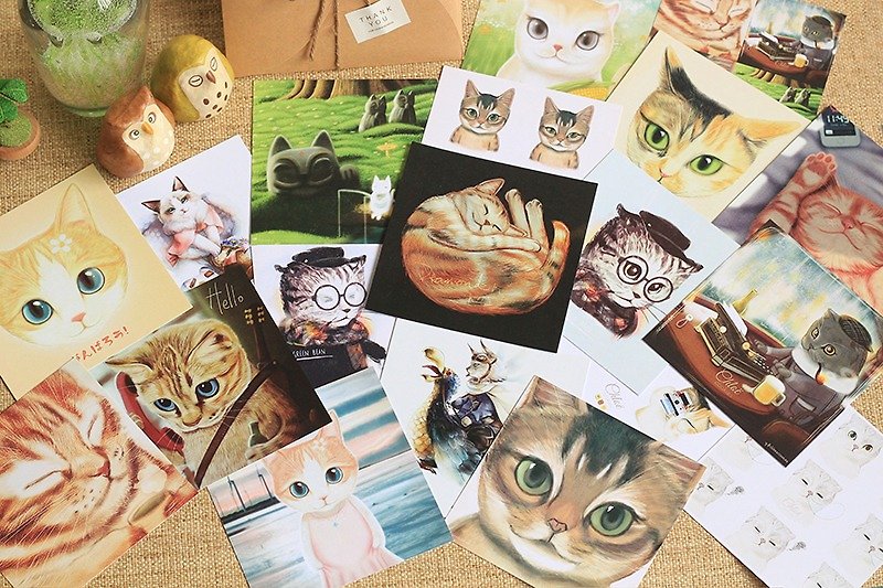 Exclusive Sale 20pcs - Cat Illustration Postcard Set - Cards & Postcards - Paper Multicolor
