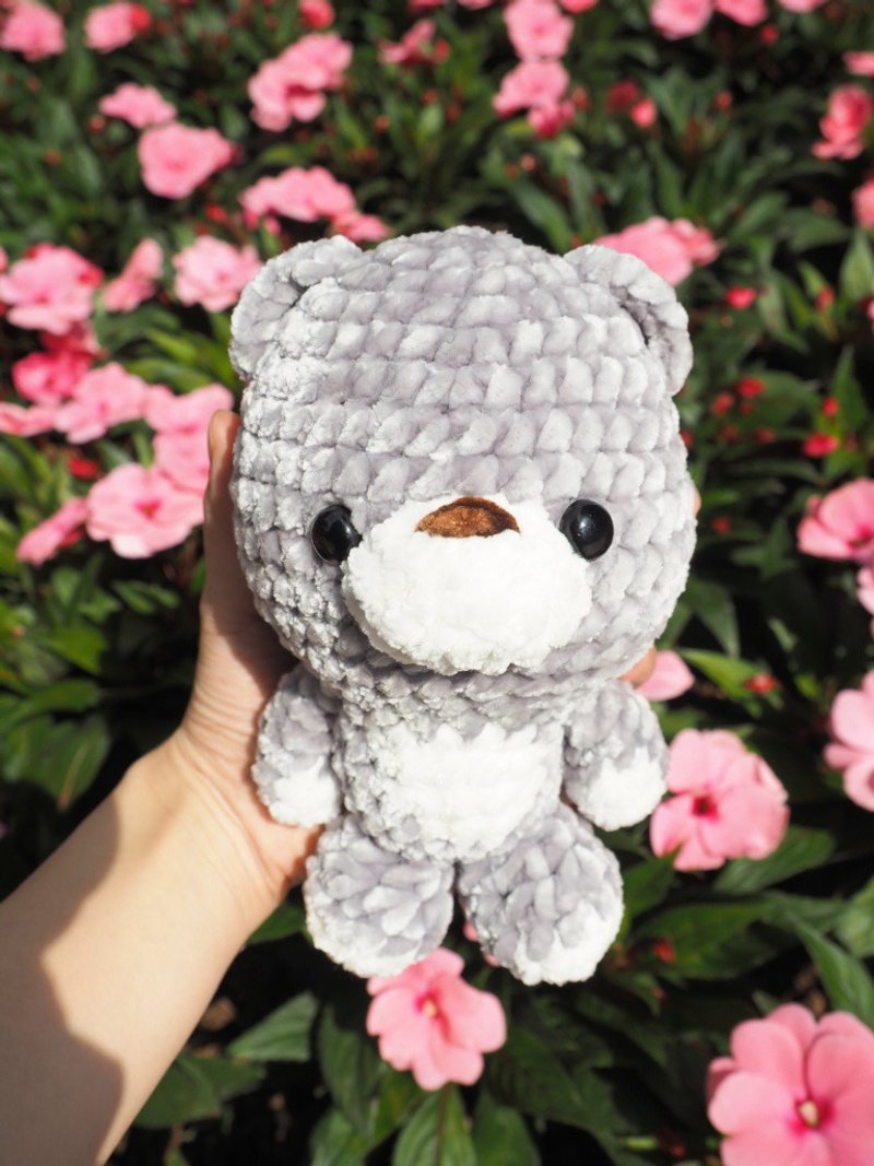 Crochet Grey Cute Bear - ของเล่นเด็ก - ไฟเบอร์อื่นๆ สีเทา