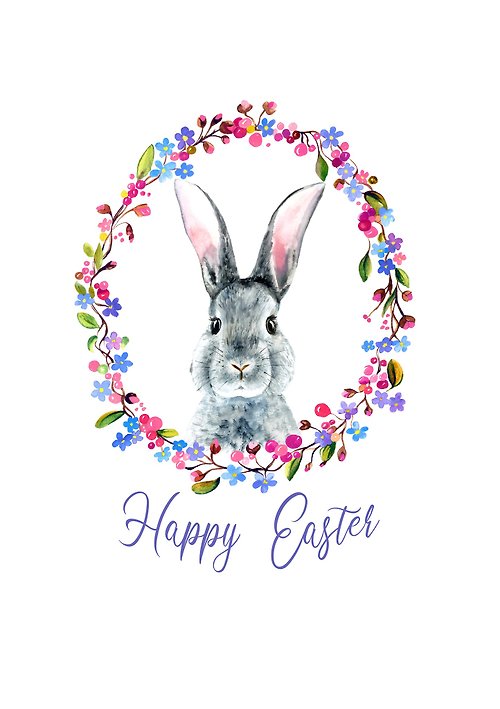 NataLyaroArt 復活節兔子花環 復活節兔子剪貼畫 復活節無縫圖案