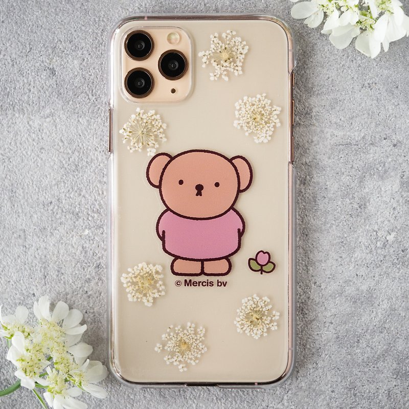 樹脂 手機殼/手機套 透明 - 【Pinkoi x Miffy 限定商品】押花iPhone手機殼 -波里斯熊&鬱金香