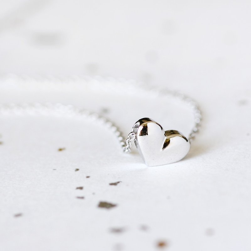 其他金屬 頸鍊 銀色 - Three-dimensional heart necklace Silver 925