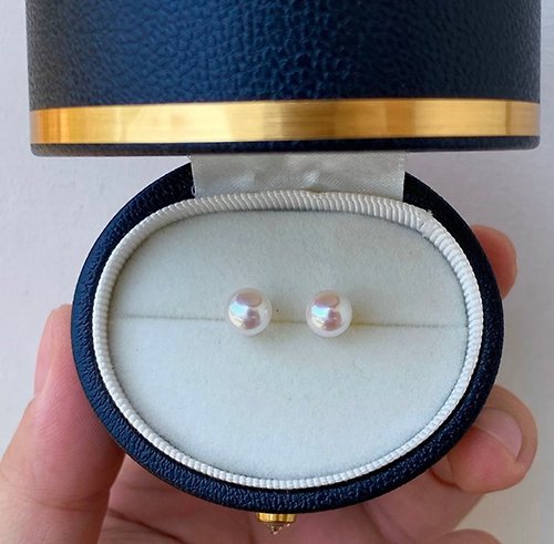 Athena珍珠設計 天然海水珍珠 akoya 櫻花粉 18k金 耳釘