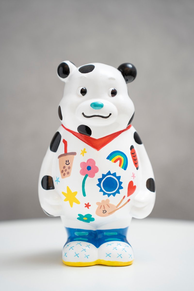 Fluffy Omelet x Taipei's mascot Bravo Bear hand-painted figurine - ตุ๊กตา - ดินเผา 