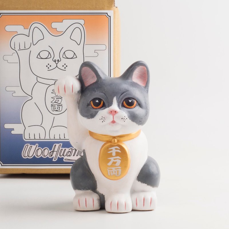 | woohuang |セメント素材 | 予約オプション猫絵招き猫 - 人形・フィギュア - コンクリート グレー