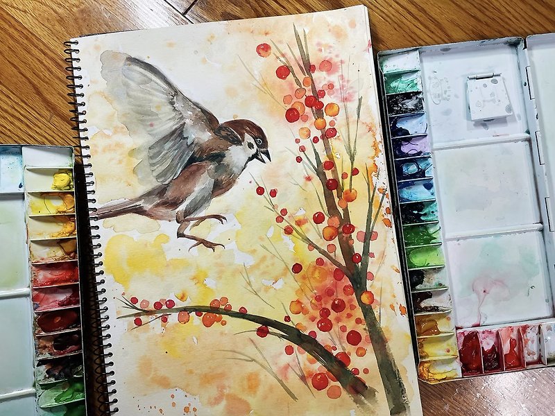Sparrow spreads its wings - ภาพวาดบุคคล - กระดาษ 