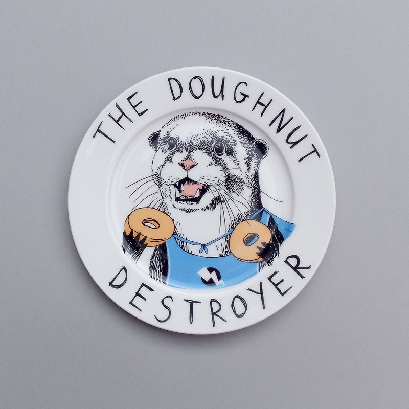 The doughnut destroyer bone china dinner plate - จานและถาด - เครื่องลายคราม ขาว