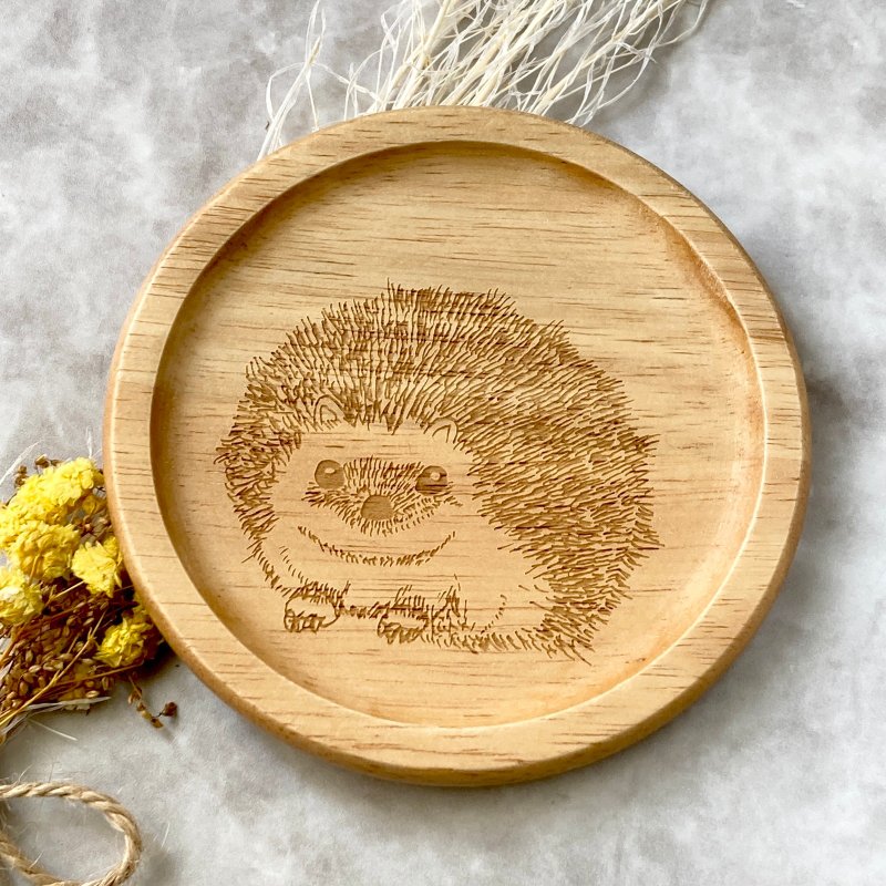 Hedgehog coaster - ที่รองแก้ว - ไม้ สีกากี