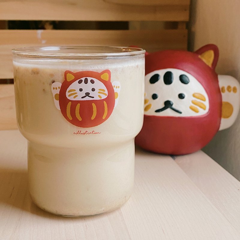 \ Red Bodhidharma Lucky Cat Glass/ | Auntie Illustration Eillustrationhk - Pillows & Cushions - Glass 