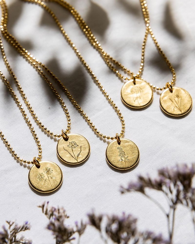Bloom Bloom Customized Gold Necklace - สร้อยคอ - วัสดุอื่นๆ สีทอง