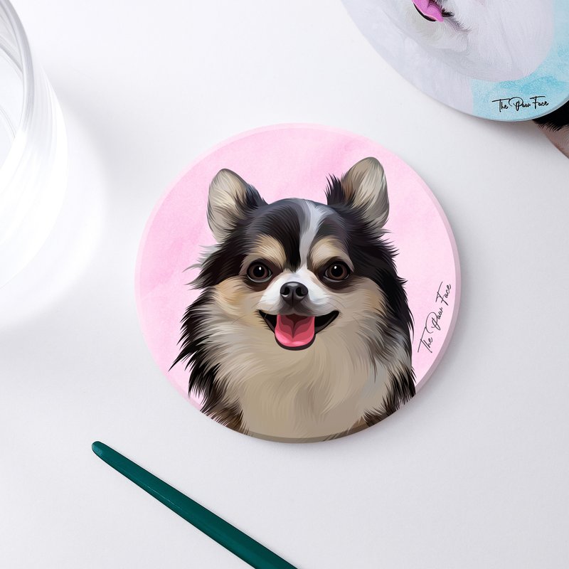 黑色芝娃娃 吉娃娃 狗狗-圓型陶瓷吸水杯墊/動物/居家用品 - 杯墊 - 陶 