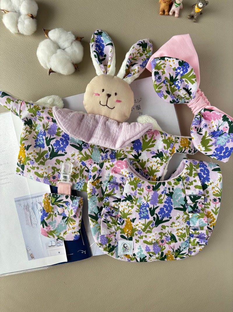 Purple flower bunny baby first month gift soothing towel newborn gift baby cotton bib bag - Baby Gift Sets - Cotton & Hemp Purple