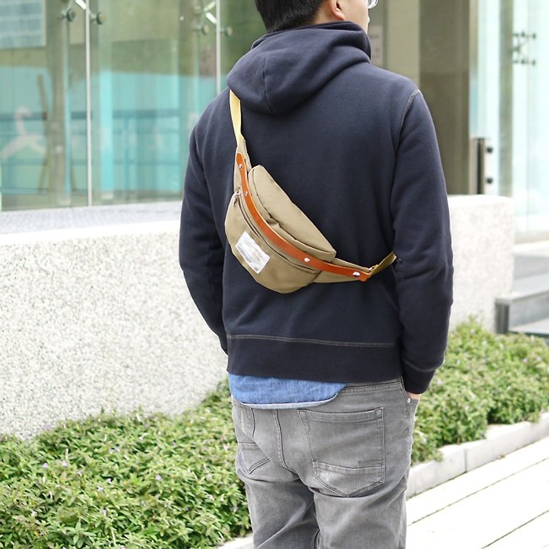 Japan Waterproof Nylon Lightweight Accompanying Waist / Side Backpack Khaki Made in Japan by SUOLO - กระเป๋าแมสเซนเจอร์ - หนังแท้ 