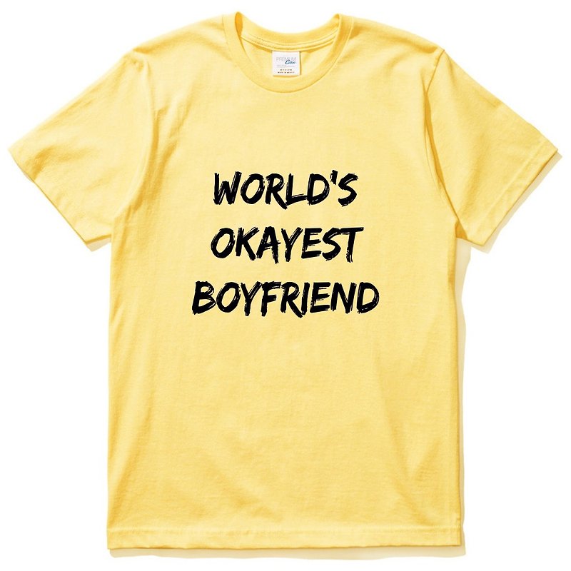 World's Okayest Boyfriend yellow t shirt - เสื้อยืดผู้ชาย - ผ้าฝ้าย/ผ้าลินิน สีเหลือง