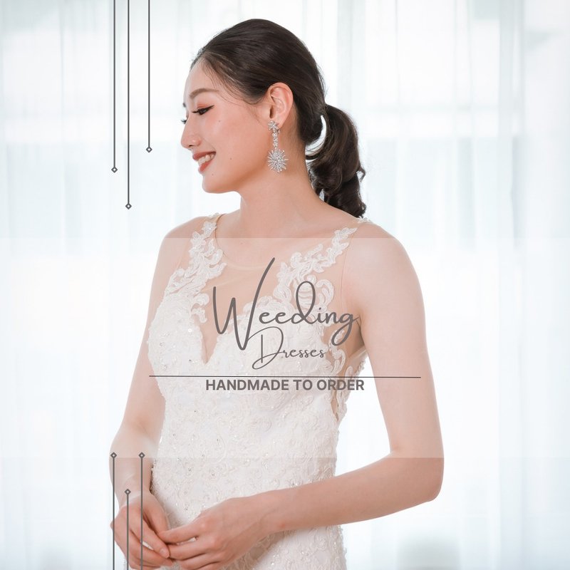 Heavy lace fishtail hollow patchwork lace white gauze - ชุดราตรี - เส้นใยสังเคราะห์ ขาว