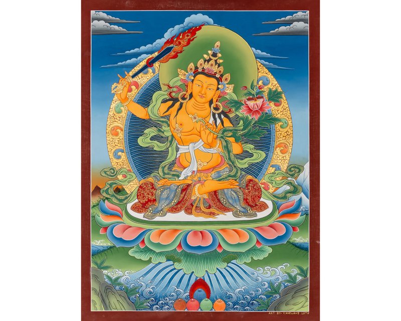 冥想藝術  華麗的文殊菩薩唐卡  靈性的光輝 - 壁貼/牆壁裝飾 - 其他材質 多色