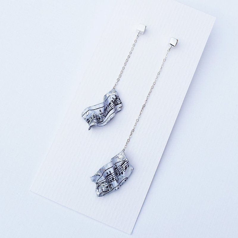 Music Sheet Dangle Earrings - Earrings & Clip-ons - Paper Silver