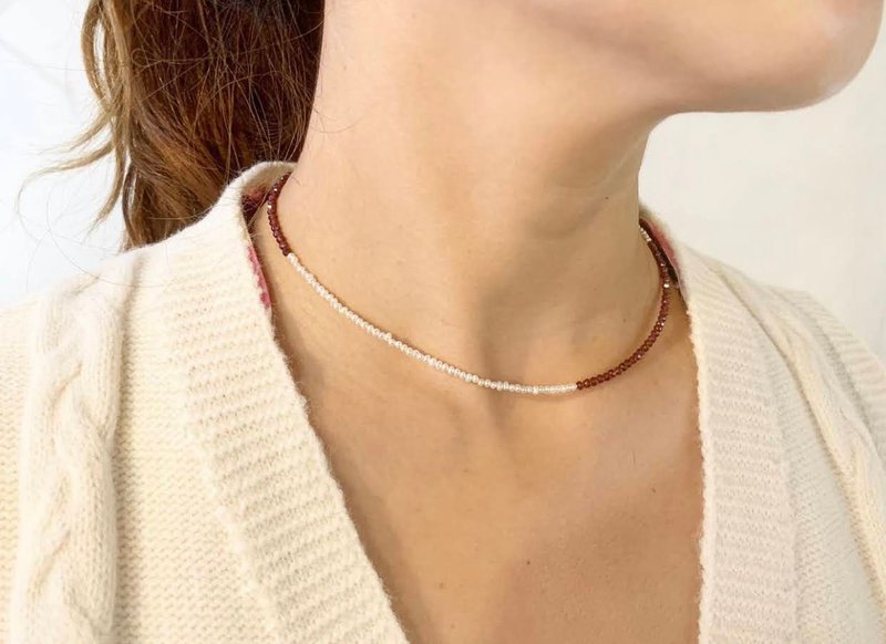 Mini Size Natural Stone Clavicle Short Chain_Steel Wire - Necklaces - Jade Red