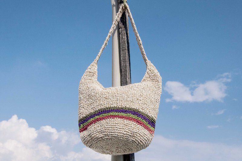 Natural cotton Linen crocheted portable bag / oblique backpack / shoulder bag / shoulder bag / bag / cylindrical bag - Fruit - Messenger Bags & Sling Bags - Cotton & Hemp Multicolor