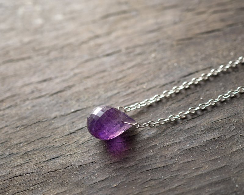Amethyst drop Necklace, 925 Silver, Aquarius Stone, Pisces Crystal, Christmas gi - 項鍊 - 寶石 紫色