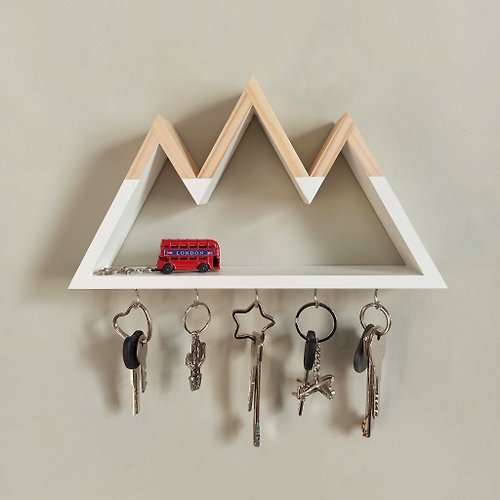 WoodingUA Wooden wall key holder with shelf Mountains (with natural tops)