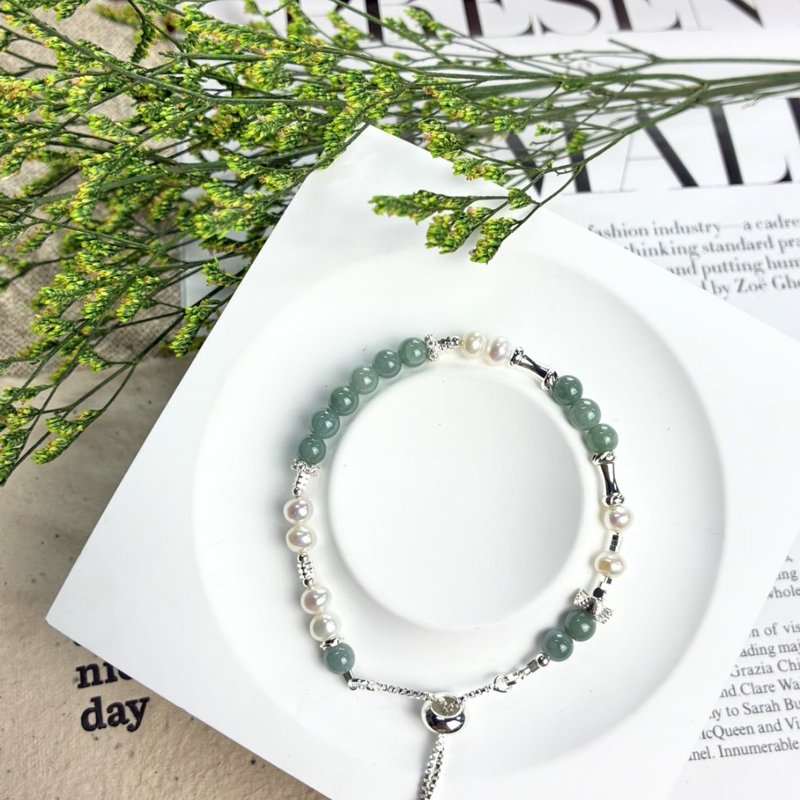 Original Design | Moonlit Jade & Jadeite | Natural Crystal Bracelet | Blue Water Jade | Pearl | Energy Bracelet | Serenity - Bracelets - Crystal Green