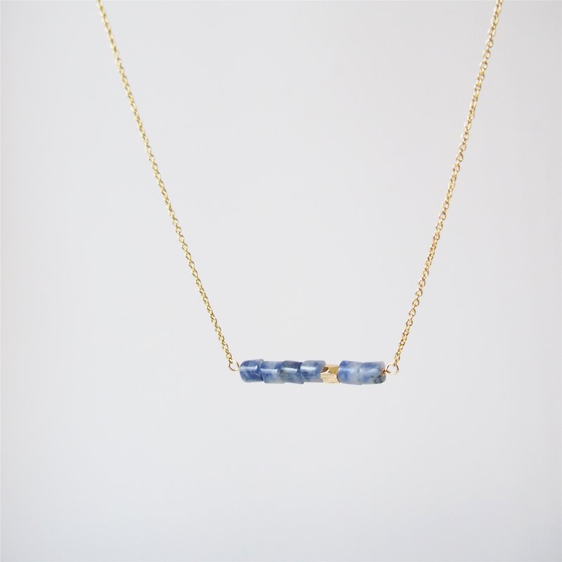 "KeepitPetite" minimalist blue stone · 14K bag gold beads · gold-plated necklace (45cm / 18 inch) gift - สร้อยคอ - เครื่องเพชรพลอย สีน้ำเงิน