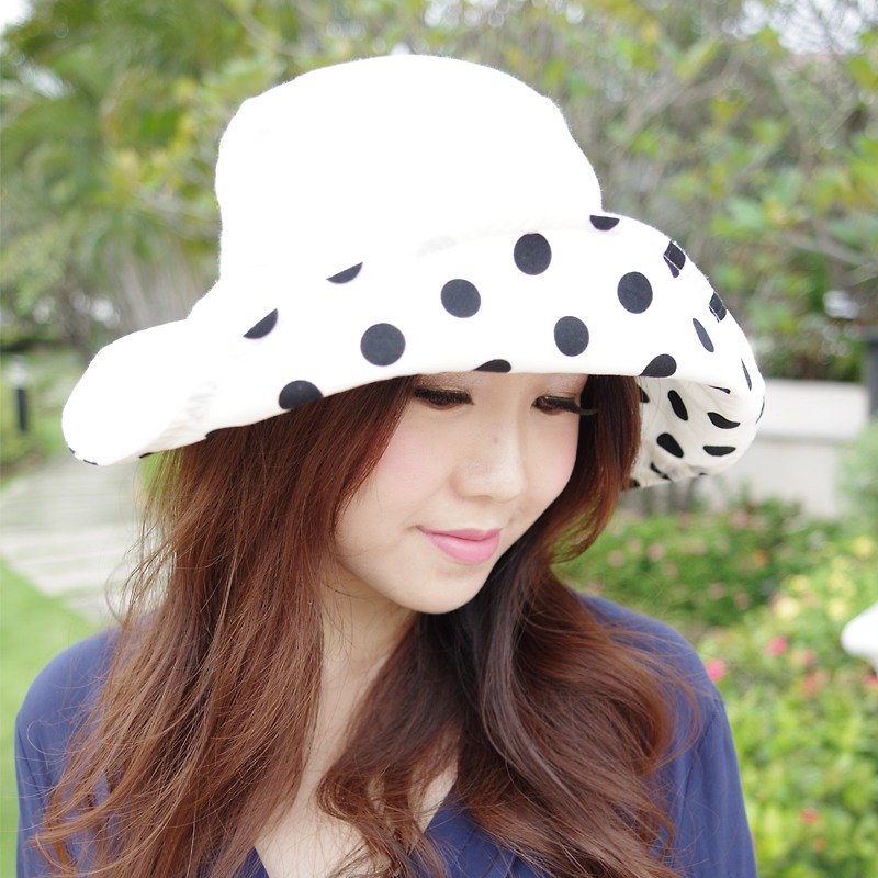 復古可逆寬邊太陽帽（太陽紫外線防護） - 帽子 - 聚酯纖維 白色