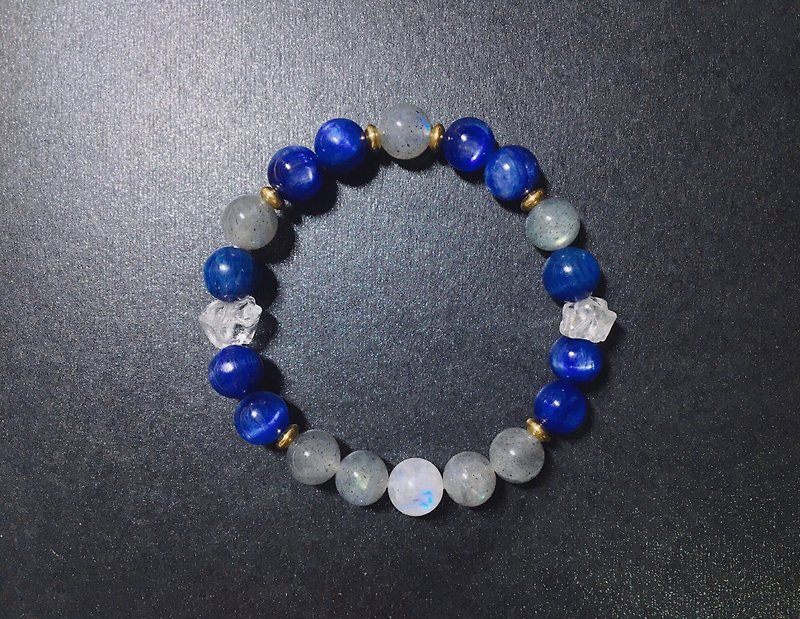[2] Blue Planet aquamarine Stone stretched Dan Yueguang stone white crystal bracelet - Bracelets - Crystal 