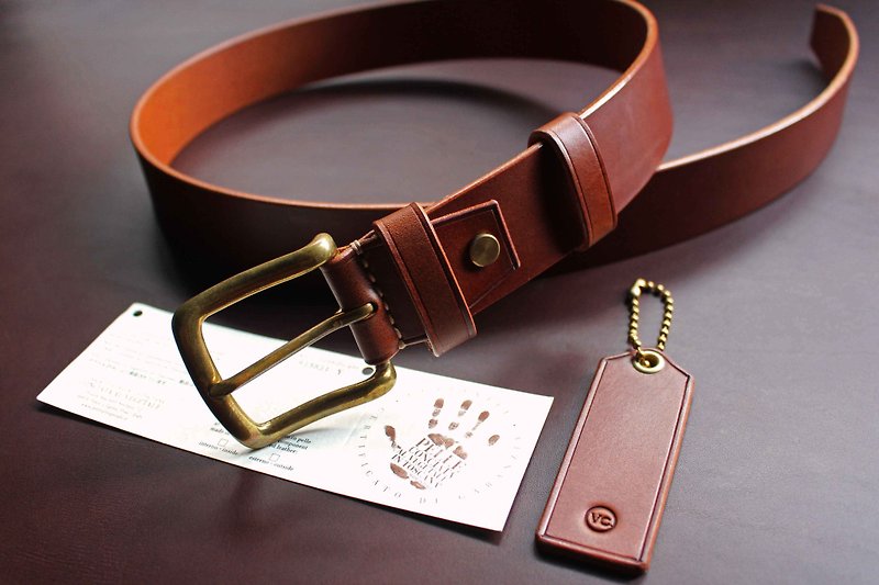 [VULCAN Belt 38mm retro wide belt] Italian Walpier vegetable tanned leather six colors - Belts - Genuine Leather Brown