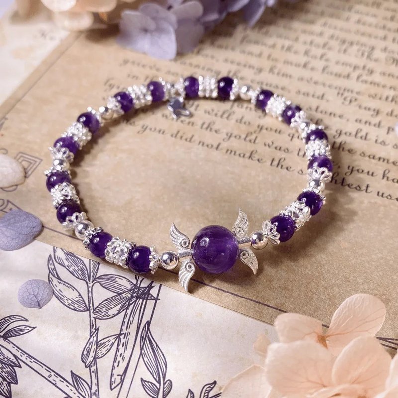 Crown Chakra Energy Crystal × Greenhouse Violet (Amethyst, 925 Sterling Silver) - สร้อยข้อมือ - คริสตัล สีม่วง