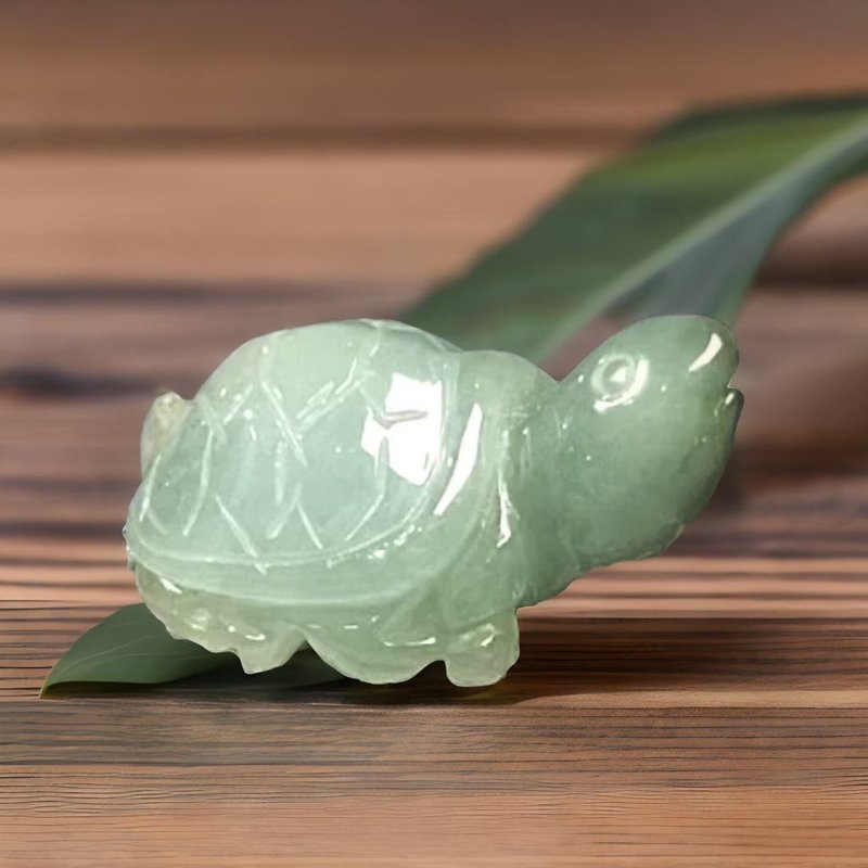 【吉祥‧長壽】冰飄綠花翡翠烏龜擺飾 | 天然緬甸玉翡翠A貨| 送禮 - 擺飾/家飾品 - 玉石 綠色