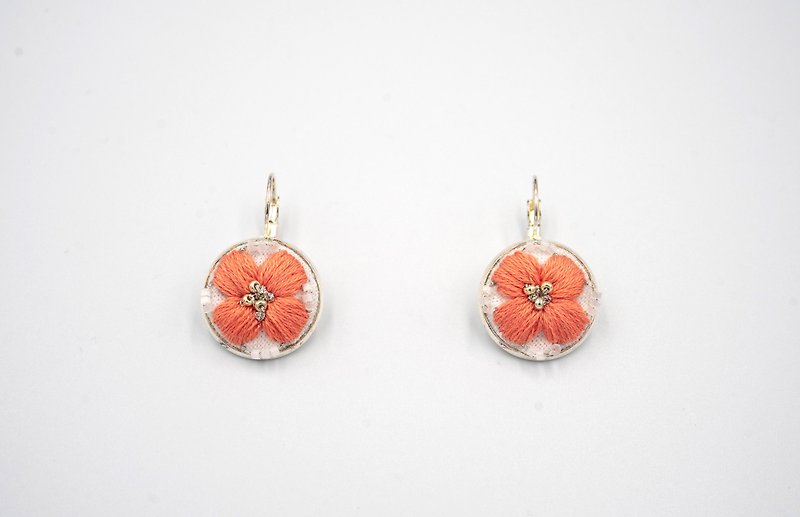 Handmade Embroidered earrings - Earrings & Clip-ons - Thread Orange