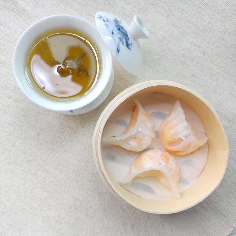 香港特別お土産2点 - 点心海老団子キャンドルとお茶の香りのキャンドル - キャンドル・燭台 - 蝋 ホワイト