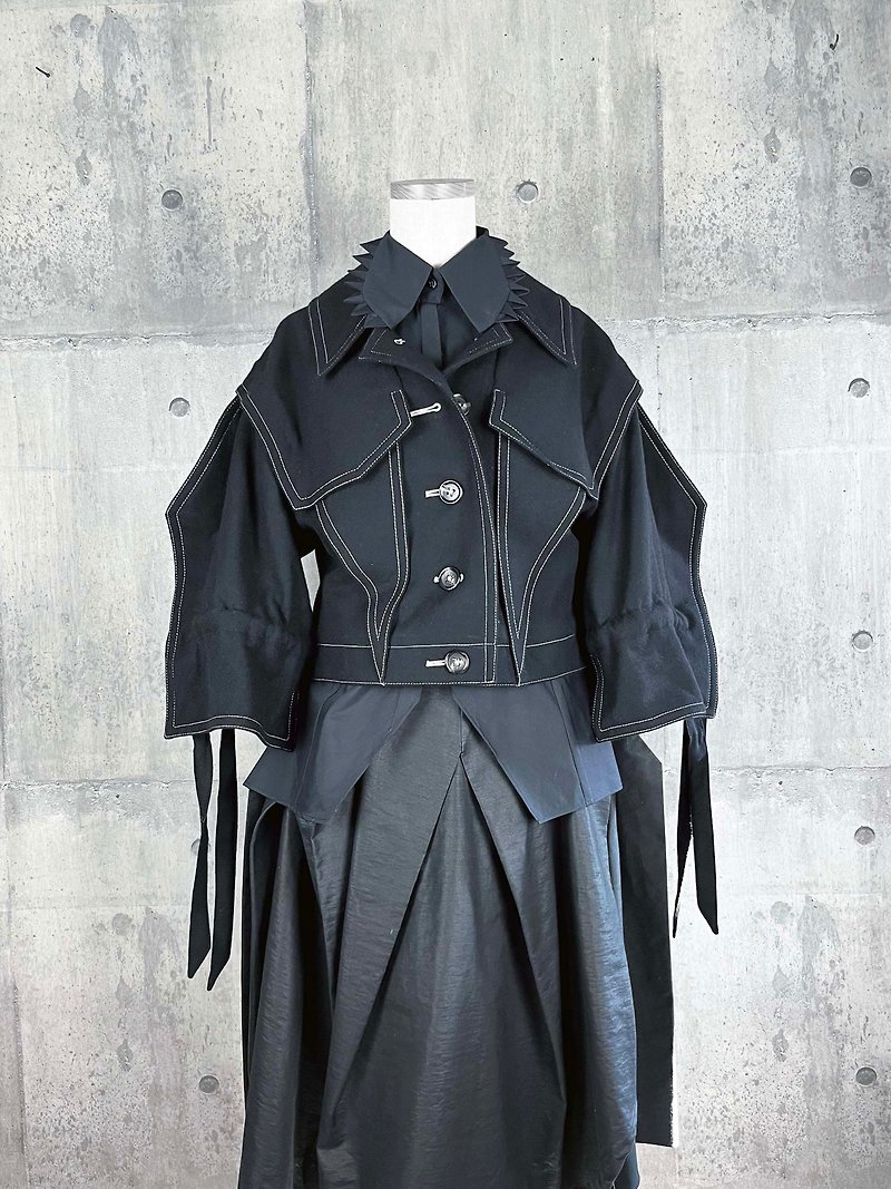 角り袖の折り紙ウールジャケット - ジャケット - ウール ブラック