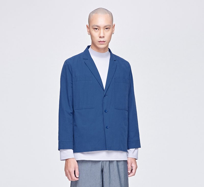 เสื้อเบลเซอร์ Notch Lapel - เสื้อโค้ทผู้ชาย - ผ้าฝ้าย/ผ้าลินิน สีน้ำเงิน