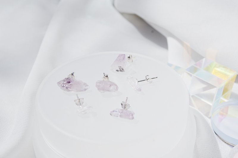 紫水晶原石925純銀耳環 二月誕生石 - 耳環/耳夾 - 寶石 紫色