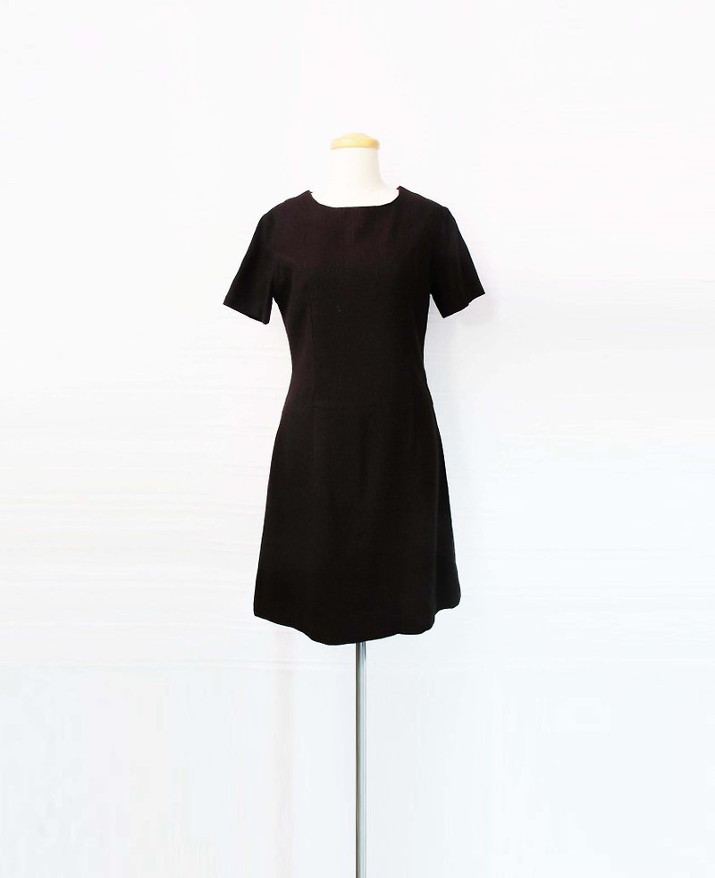 Wahr_brown color short-sleeved dress - One Piece Dresses - Other Materials 