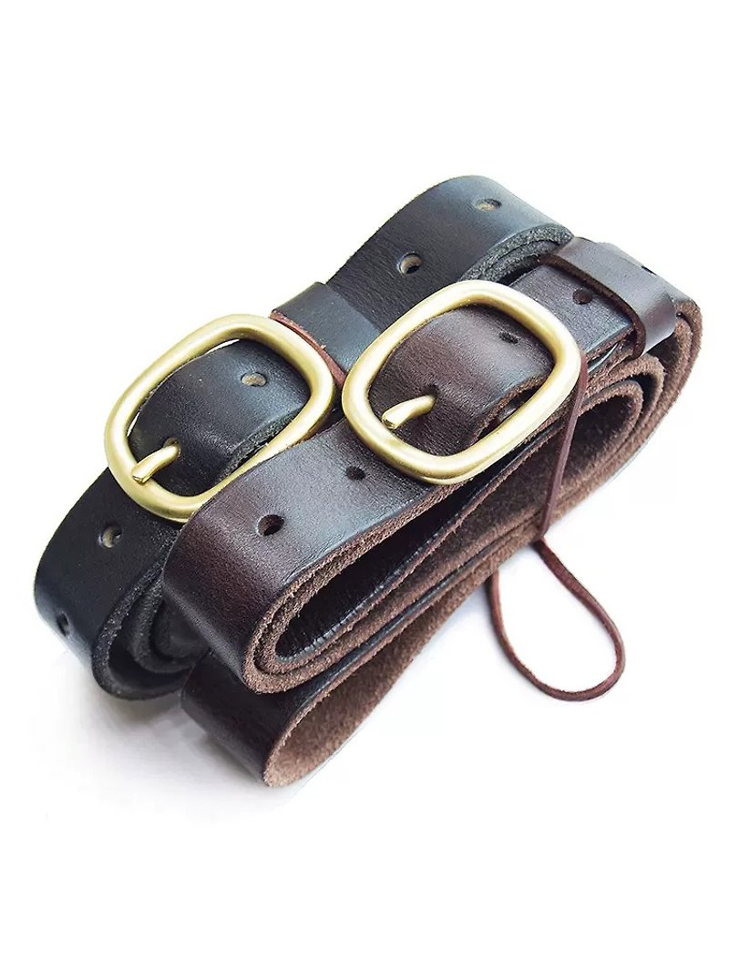 Retro Handmade Genuine Leather Copper Pin Buckle Belt, Women's Waist Belt - เข็มขัด - หนังแท้ สีดำ