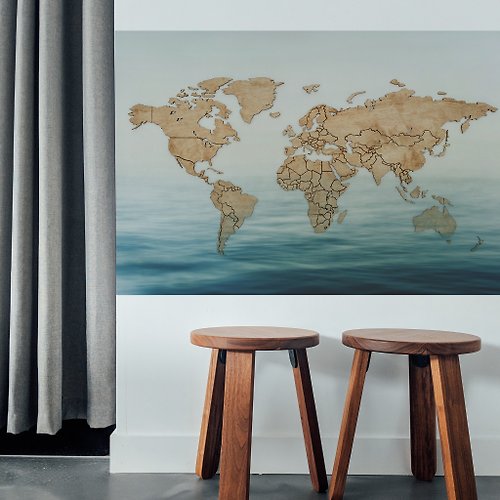 自由取材 Deco Life 【輕鬆壁貼】海上漂流木世界地圖 - 無痕/居家裝飾
