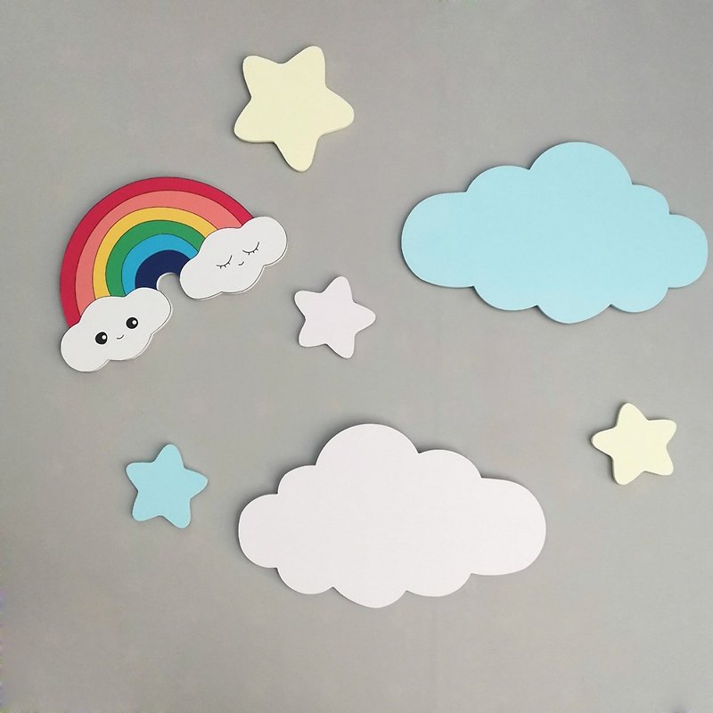 [Customized] Cloud Rainbow Wall Decoration Filling Holes and Covering Ugly Wall Stickers Children's Room Creative Wall - ตกแต่งผนัง - ไม้ หลากหลายสี