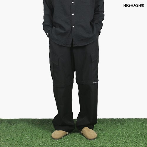 HIGHASH高級灰 可拆卸設計春款新品黑色工裝寬鬆鬆緊腰長褲短褲