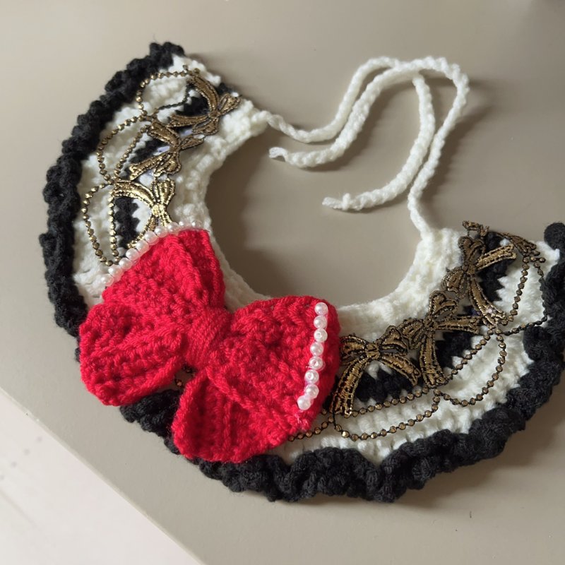 Handmade cat and dog pet collar/scarf/cloak/shawl/accessories lace butterfly style - ปลอกคอ - วัสดุอื่นๆ ขาว