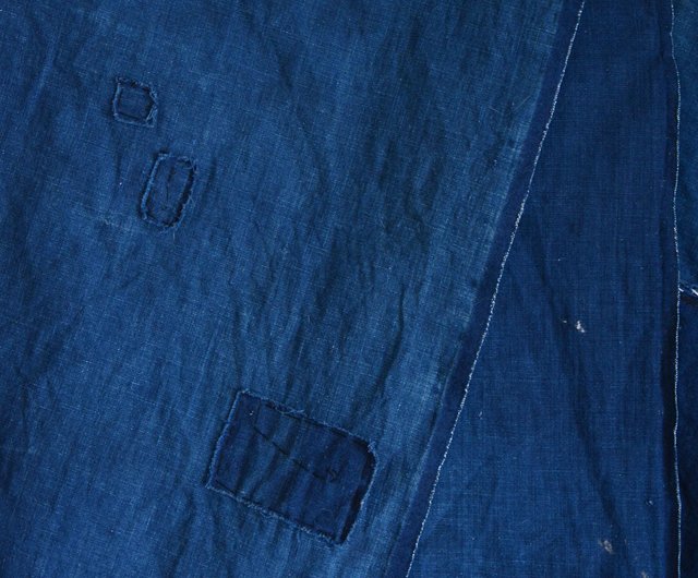 藍染め麻の着物上品な色柄古布リメイクなどにも