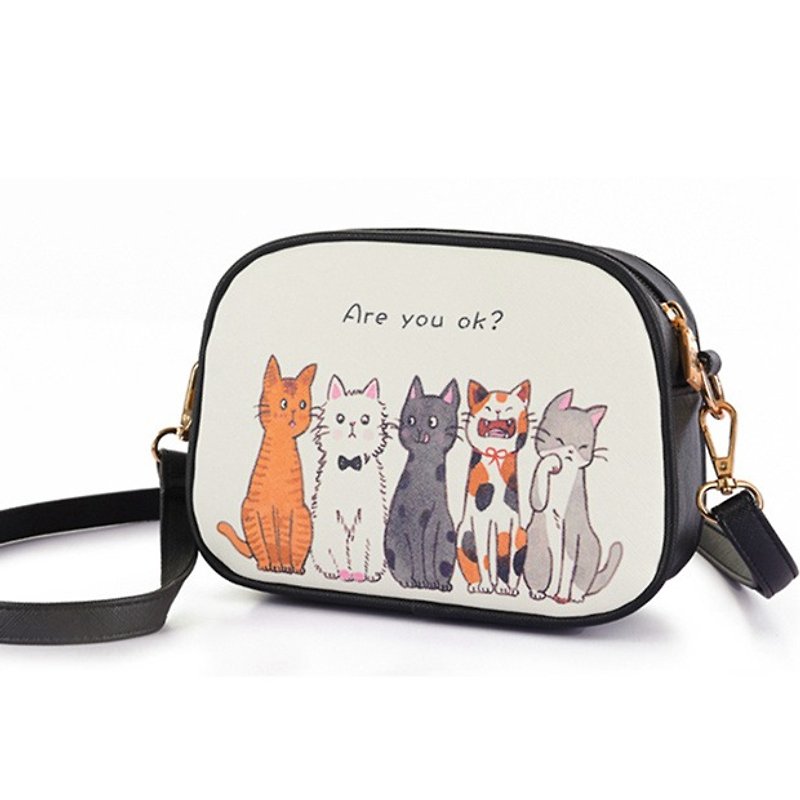 (On the new 5 fold, limited to 1) cute cat oblique bag shoulder bag diagonal package birthday gift can be lettering customization - กระเป๋าแมสเซนเจอร์ - หนังแท้ 