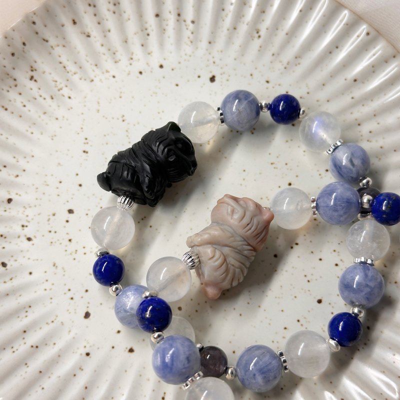 虎爺守護的泡泡宇宙 虎爺手鍊 藍晶手鍊 藍月光 牛仔藍晶 堇青石 - 手鍊/手環 - 半寶石 藍色
