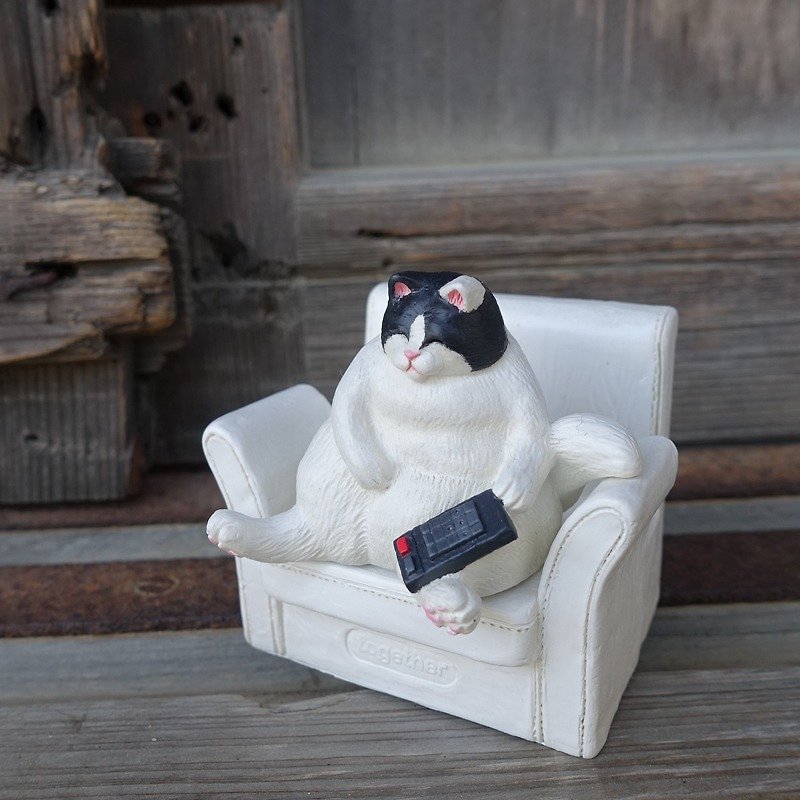 仕事後の脂肪猫（携帯電話ホルダー/カードホルダー）白黒模様 - 置物 - その他の素材 ホワイト