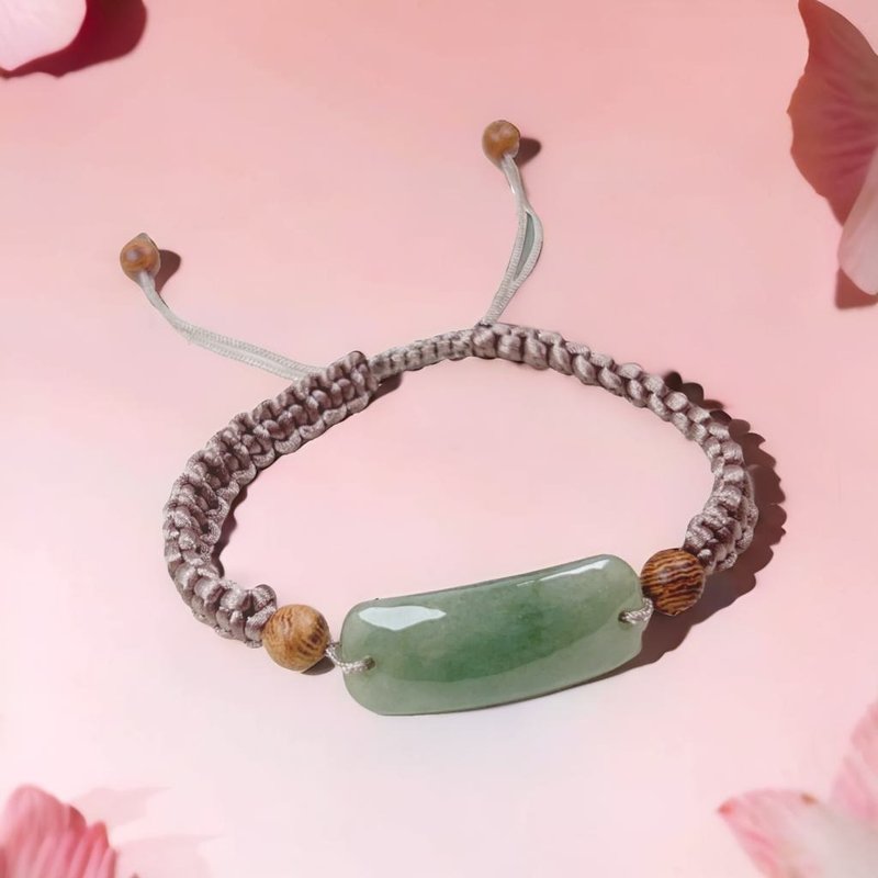 [Wish for Nothing to Happen] Ice-floating Green Flower Jadeite No Matter Brand Braided Bracelet | Natural Burmese Jade Jade A Grade - Bracelets - Jade Green